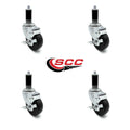 3 x 1.25 inch Hard Rubber Wheel Swivel Casters with Expanding Stem with Brake, Set of 4 P109712