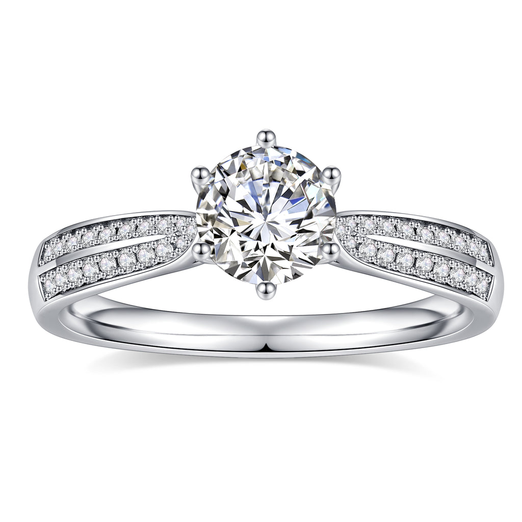 925 Sterling Silver Six-Prong Round Cut Engagement Ring U436524