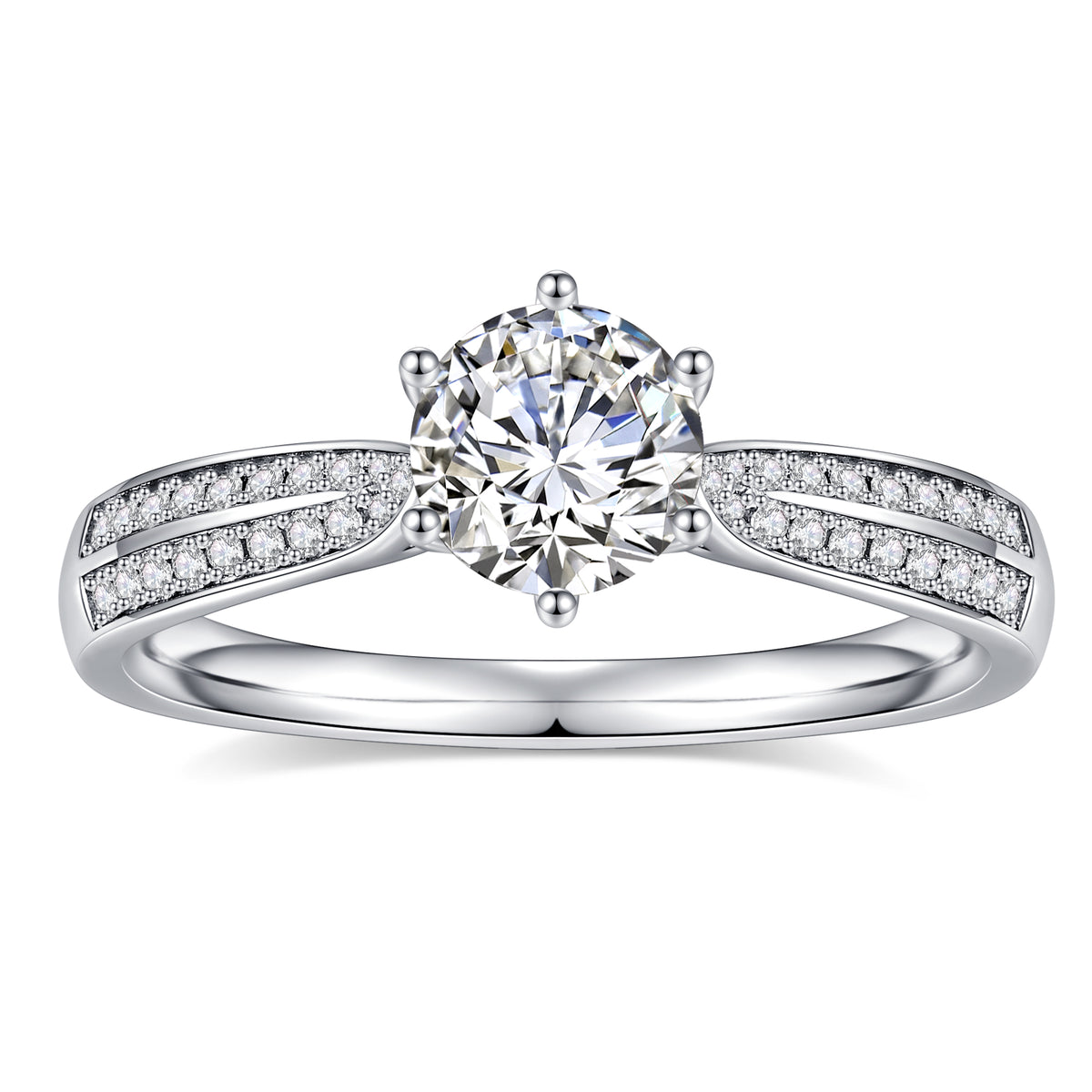 925 Sterling Silver Six-Prong Round Cut Engagement Ring U436524