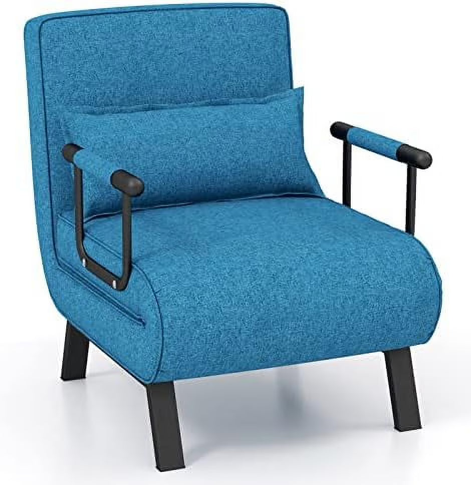 Convertible Sofa Bed 4-in-1 Sleeper Chair with Pillow, 6 Positions Adjustable Backrest, Metal Legs, Linen Fabric Z829