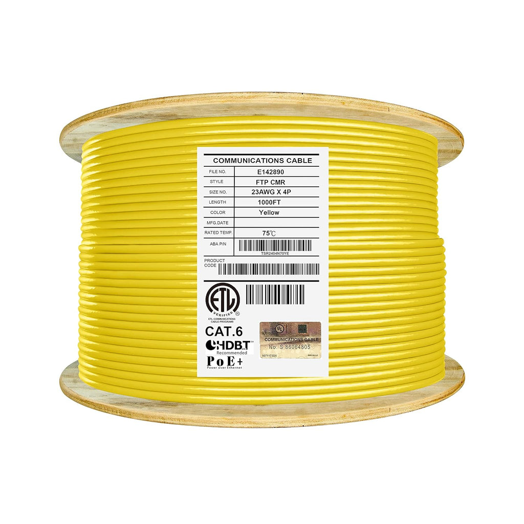 Cat6 Shielded Riser 1000ft F/UTP 23AWG Solid Bare Copper 550MHz Bulk Ethernet Cable Reel Orange N673585