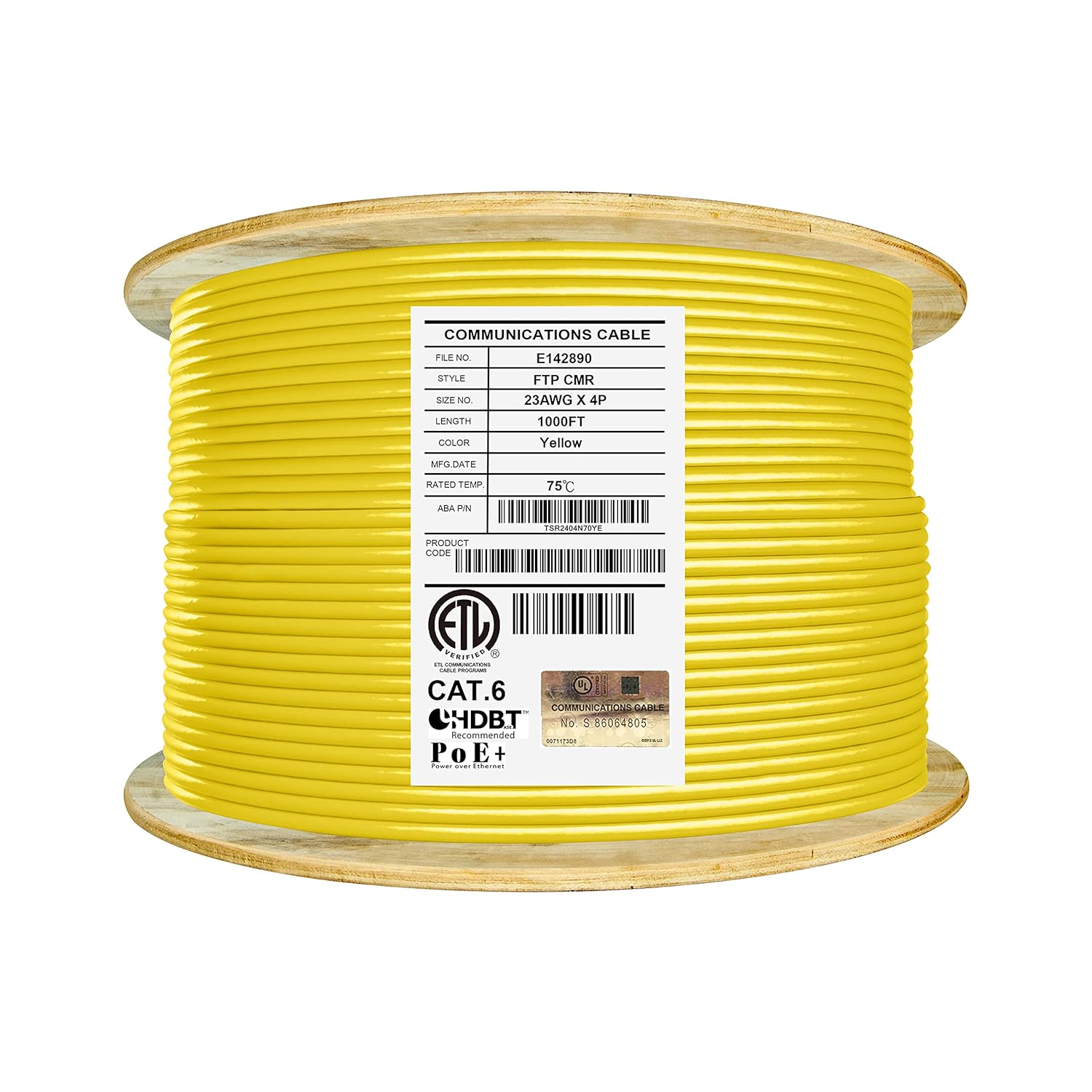 Cat6 Shielded Riser 1000ft F/UTP 23AWG Solid Bare Copper 550MHz Bulk Ethernet Cable Reel Orange N673585