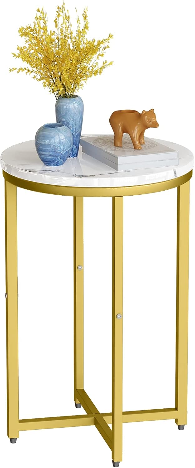 Round Side Table Metal Faux Marble 16'' D 25'' H Y9430