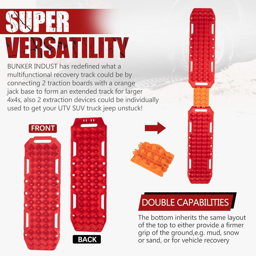 Red Off-Road Traction Boards with Jack Lift Base, 2 Pcs Recovery Track Ramp Traction Mat with Carry Bag V857557