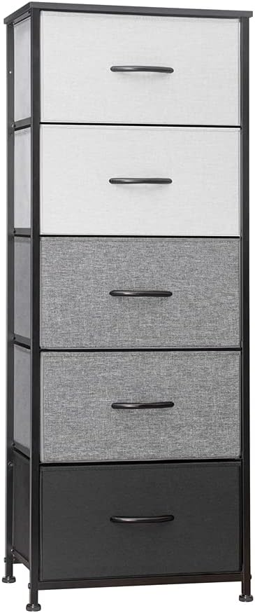 5 Drawers Fabric Bins Dresser with Steel Frame Wood Top Y329
