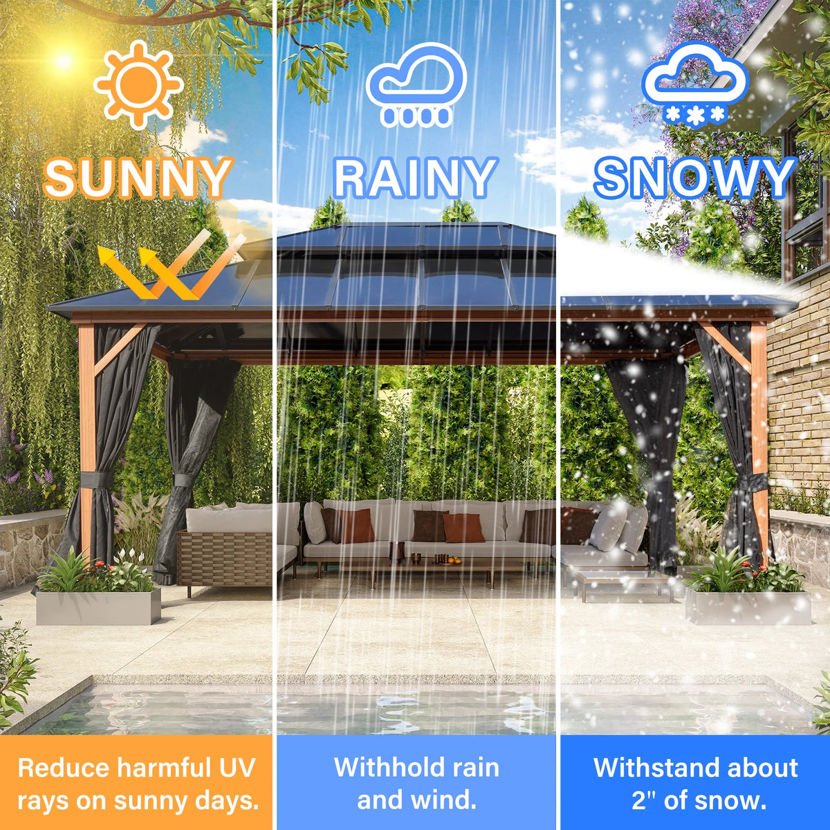 12'x 16' Hardtop Aluminum Gazebo with Double Polycarbonate Roof I146928