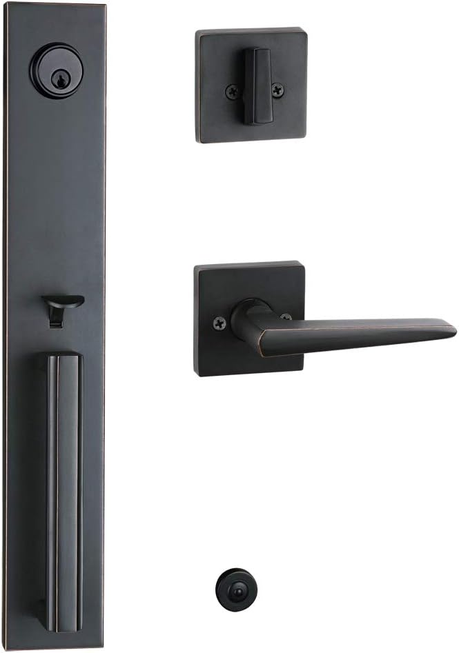 Double Door Handleset Brushed Nickel Finish Keyed Entry Handle and Dummy Handleset Set F56219