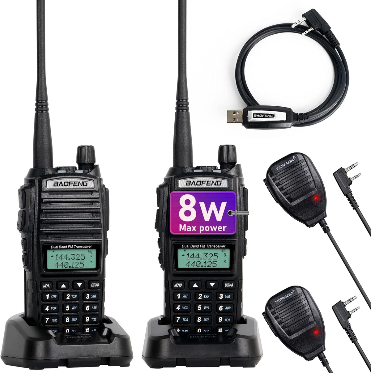 Black 2 Pack Walkie Talkies with Programming Cable and Handheld Speaker Mic T1431