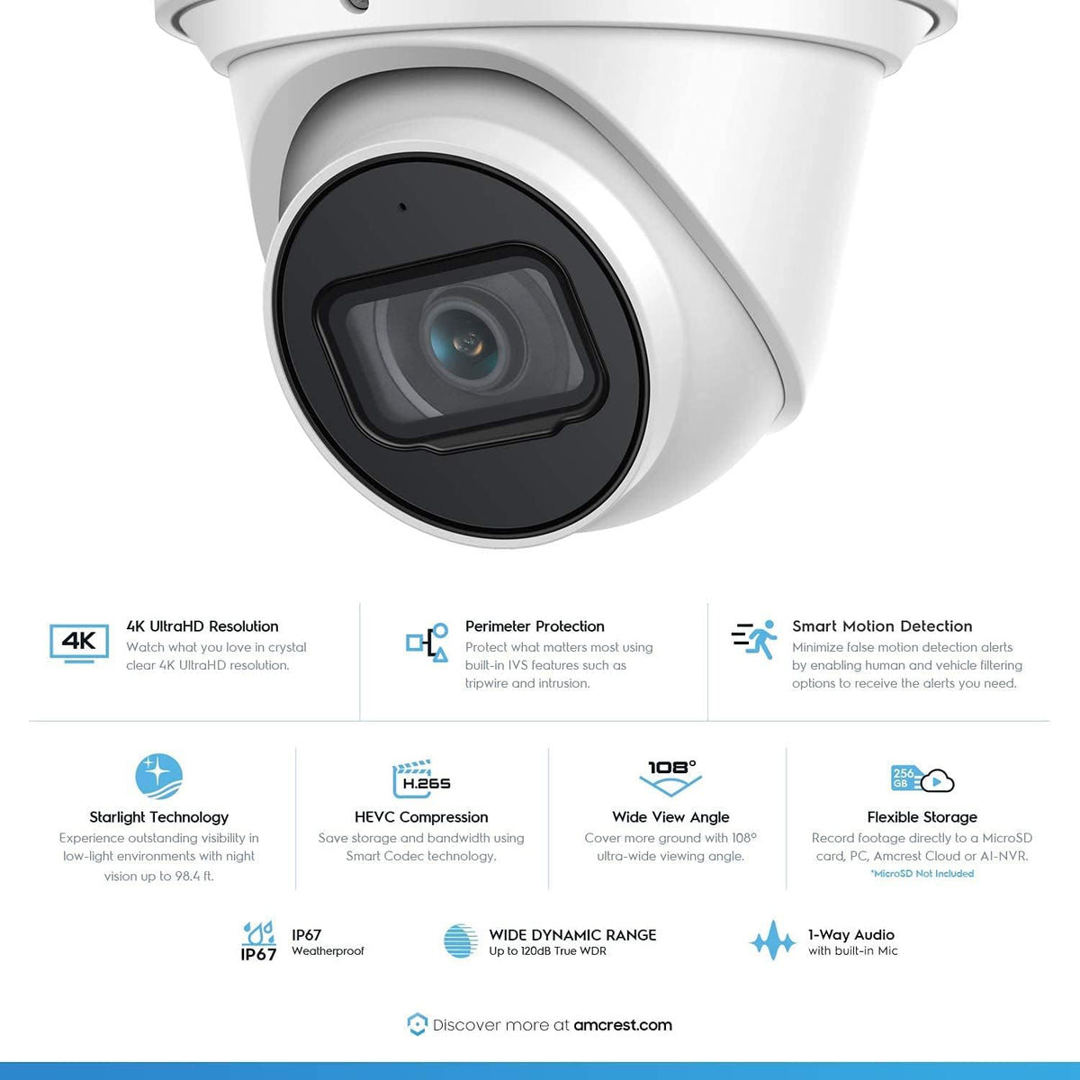 4K POE Outdoor Security Turret IP Camera, White T823488