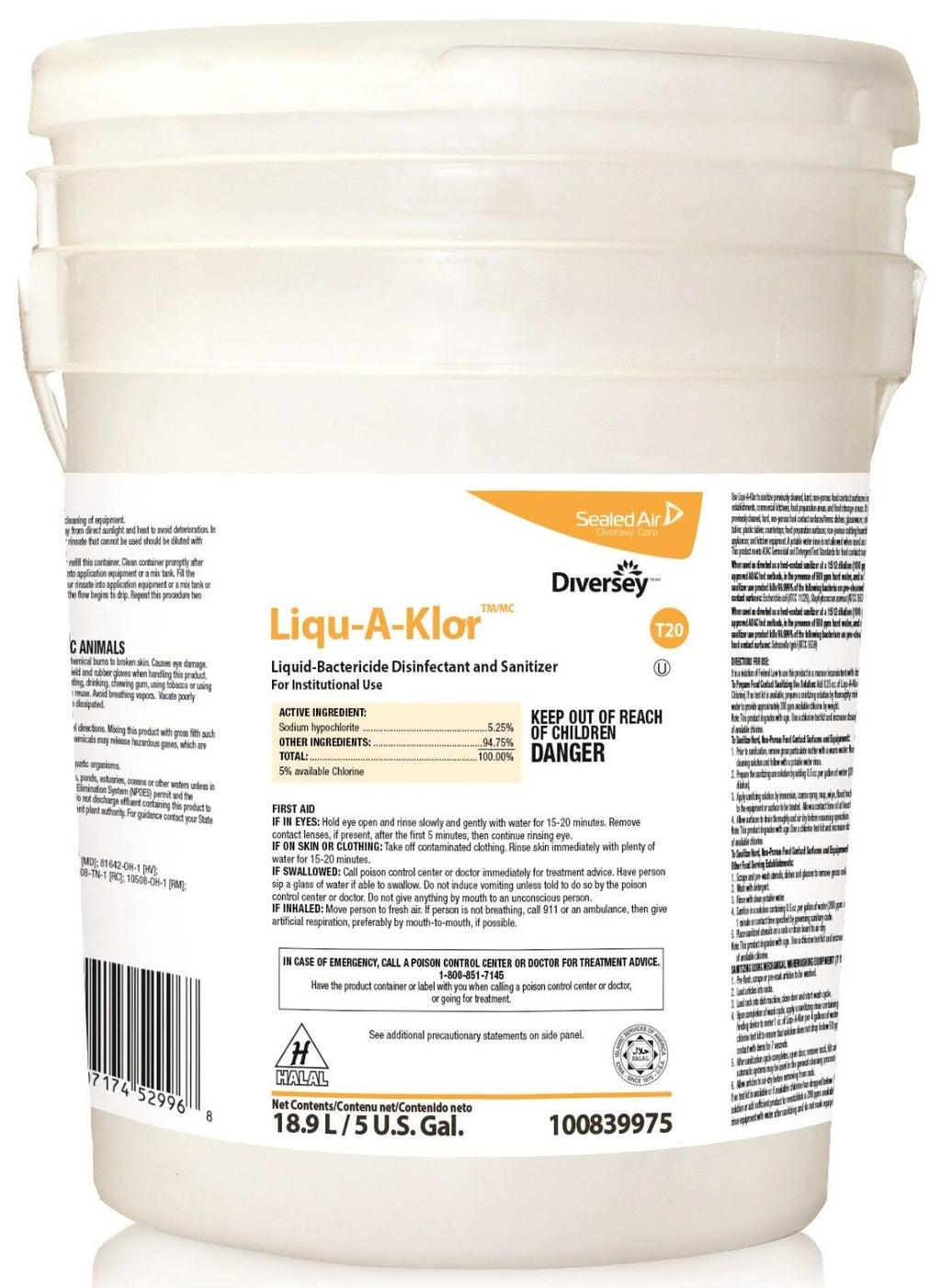 Liqu-A-Klor Disinfectant/Sanitizer 5 Gal Pail O309760
