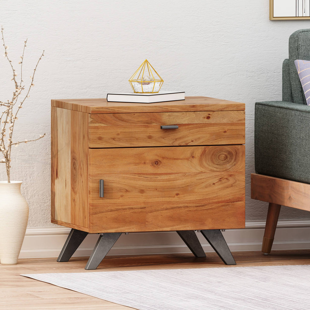 Mid-Century Industrial Acacia Wood Side Table A60691