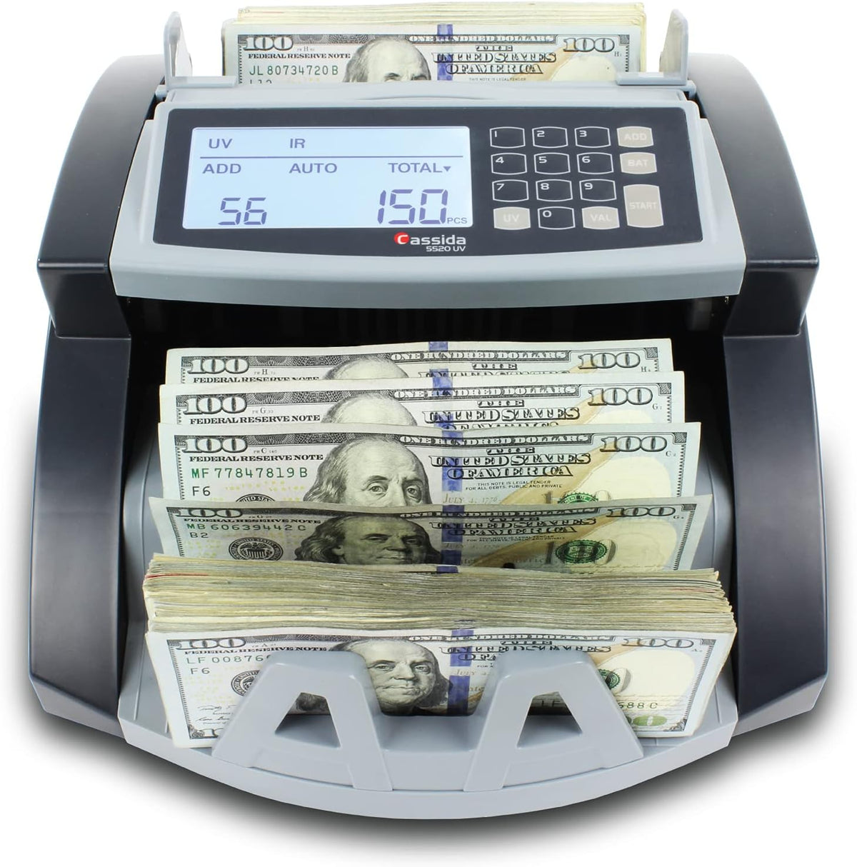 Money Counter with UV/MG/IR Counterfeit Detection, Add and Batch Modes, Large LCD Display, 1,300 Notes/Minute K9733