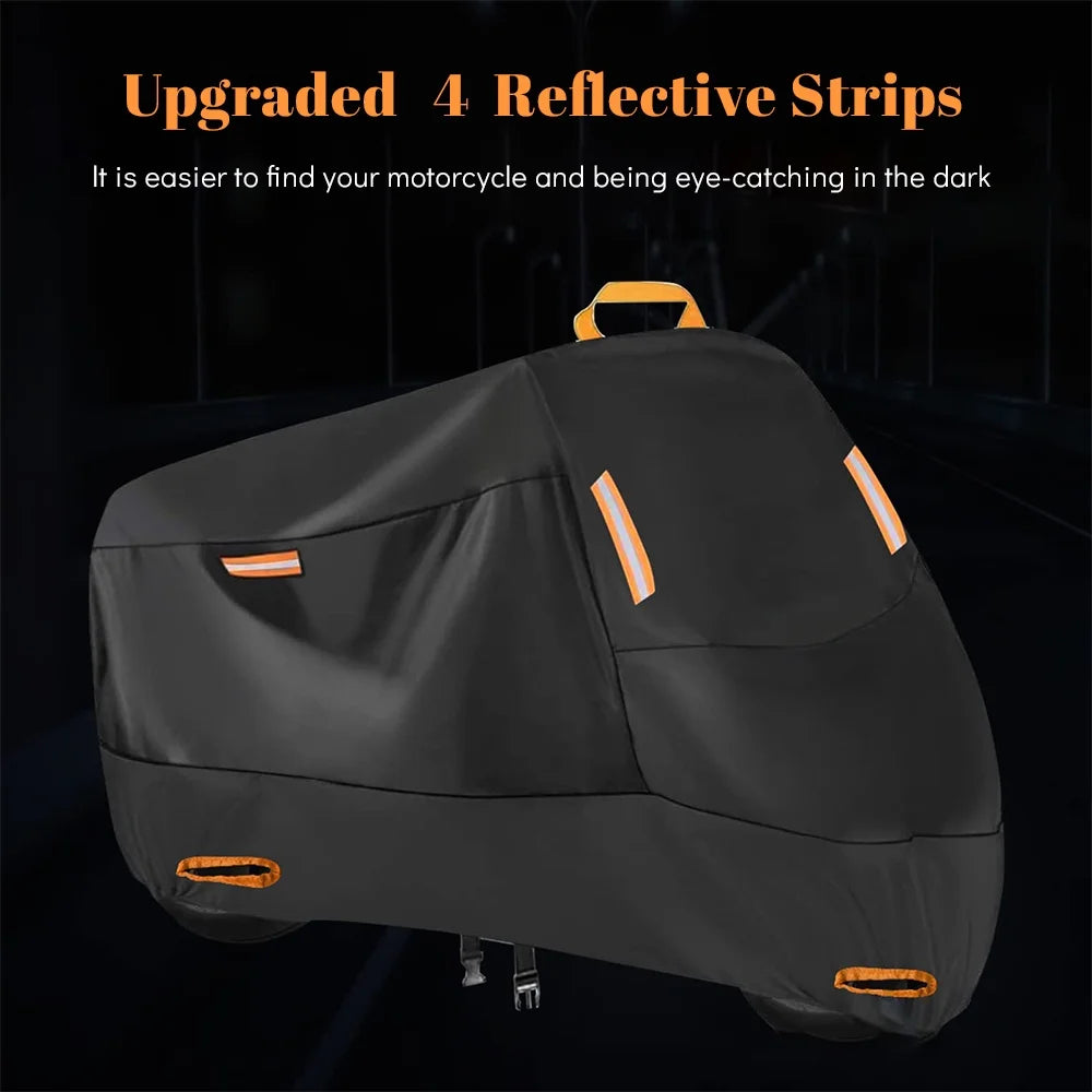 300D Waterproof Motorcycle Cover with 4 Reflective Strips Storage Bag (XXL) K325800
