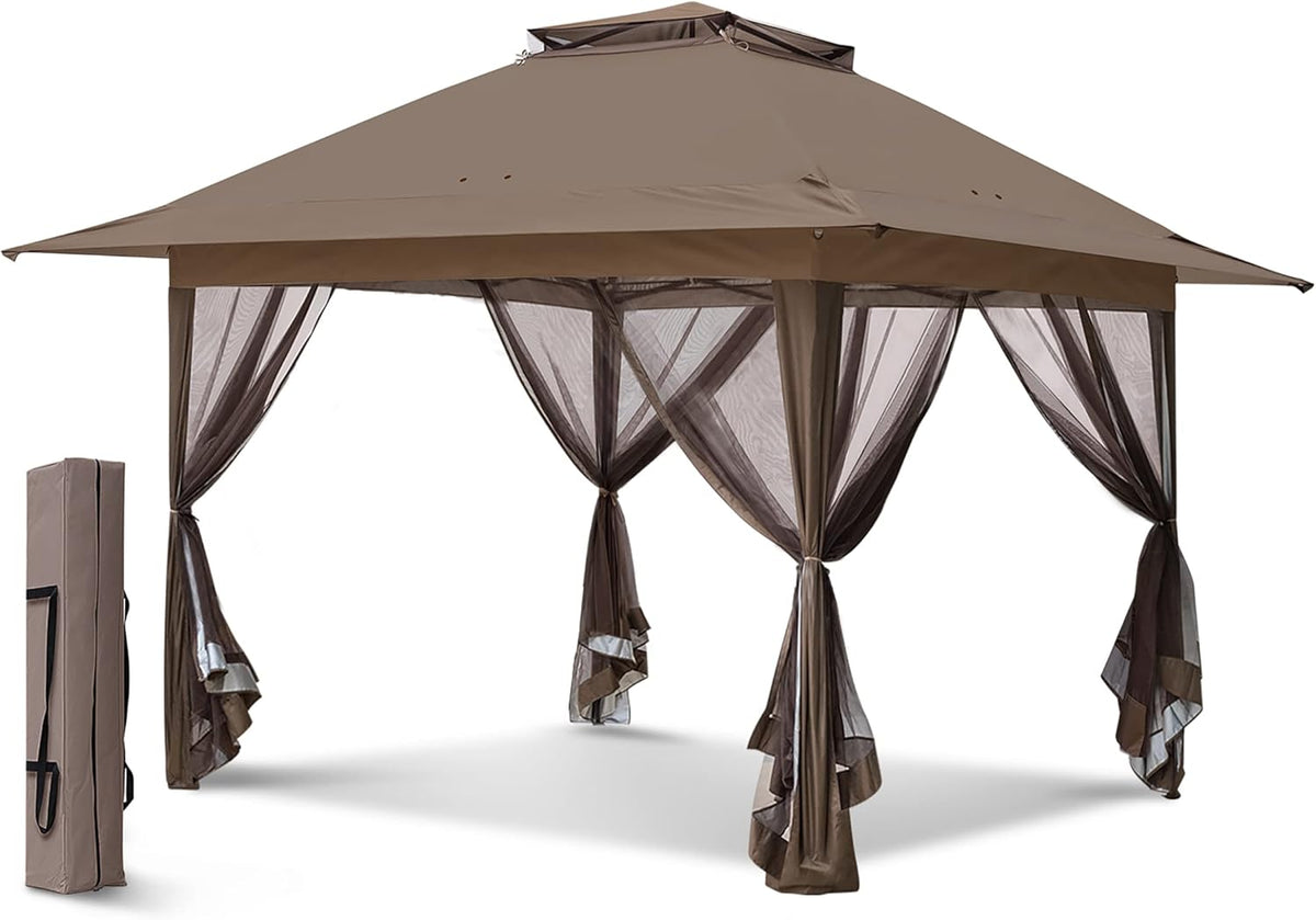 White 13' x 13' Pop-Up Gazebo Tent with Mosquito Netting V972