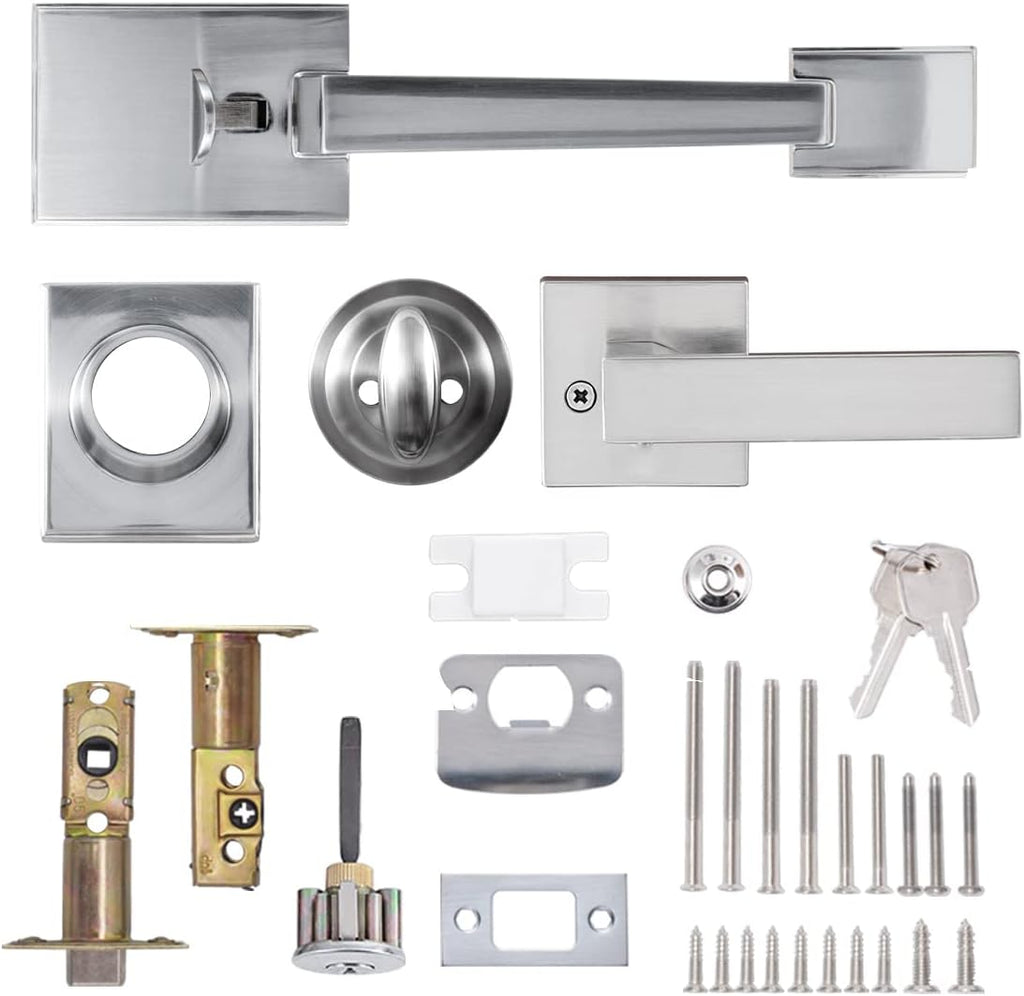 Satin Nickel Entry Handleset with Deadbolt and Lever Handle, Pack of 2 M82031