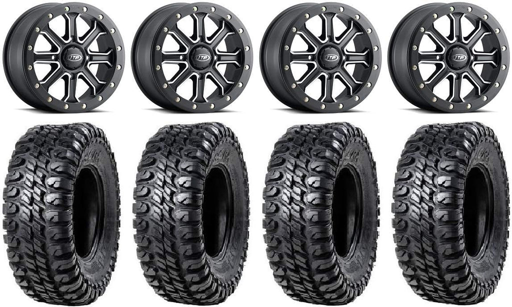 9 Items: 14 Wheels Black +40mm 30 Tires 4x156 Bolt Pattern 12mmx1.5 Lug Kit O96436