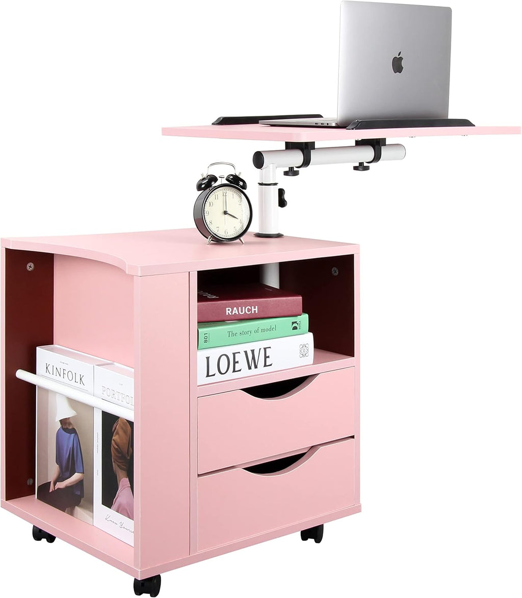 Black Wooden Nightstand with Drawers and Wheels I588