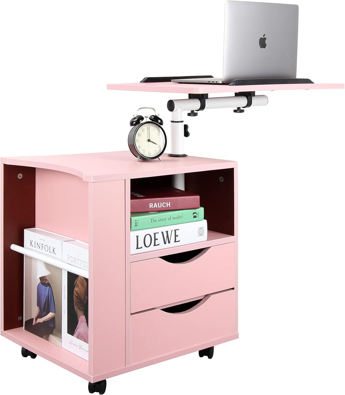 Black Wooden Nightstand with Drawers and Wheels I588