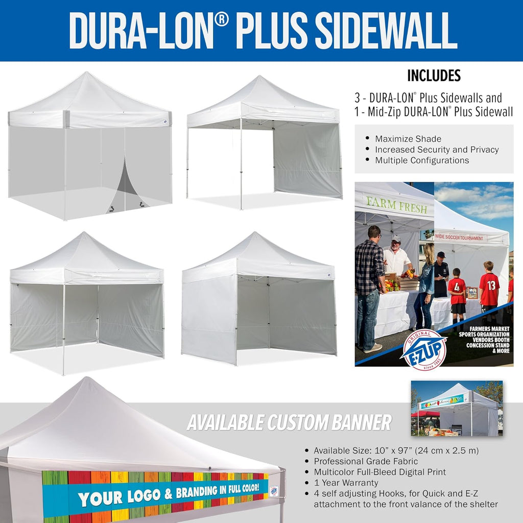 White 10' x 10' Commercial Canopy with Sidewalls and Roller Bag Z48604