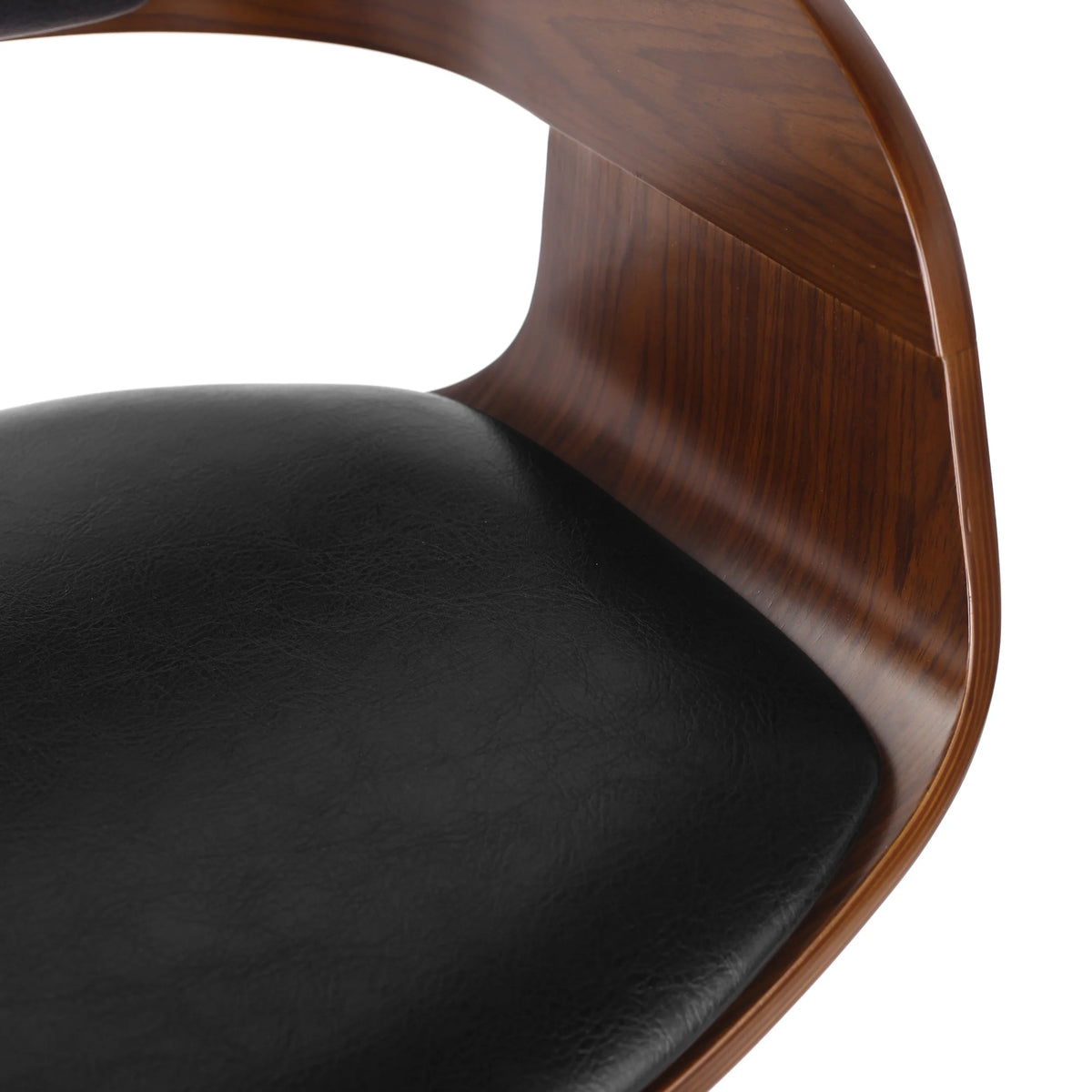 Midnight Black and Walnut Upholstered Swivel Barstool V30016