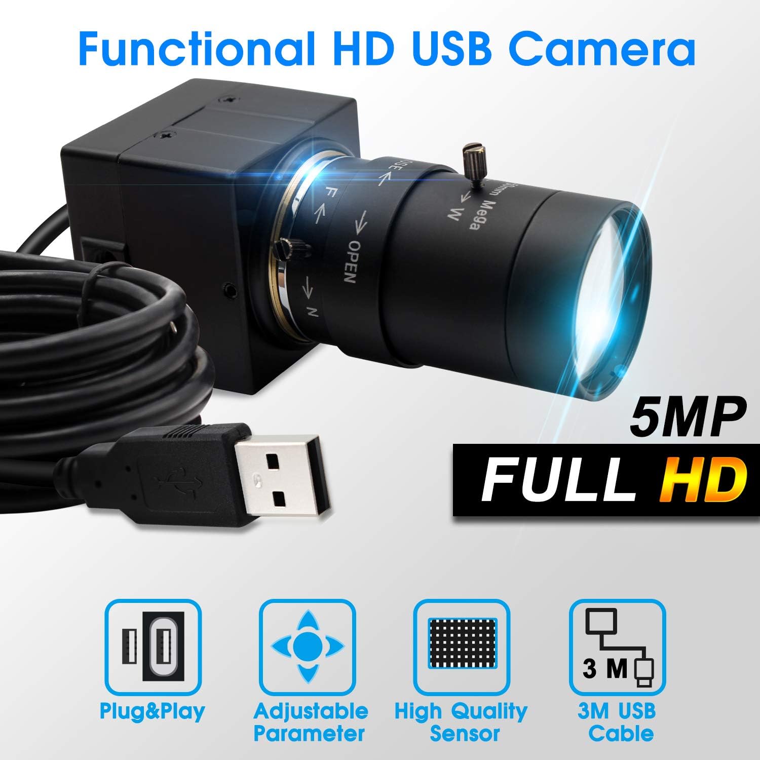 5-50mm Varifocal Lens USB Webcam 5 Megapixel with Aluminum Mini Case C380