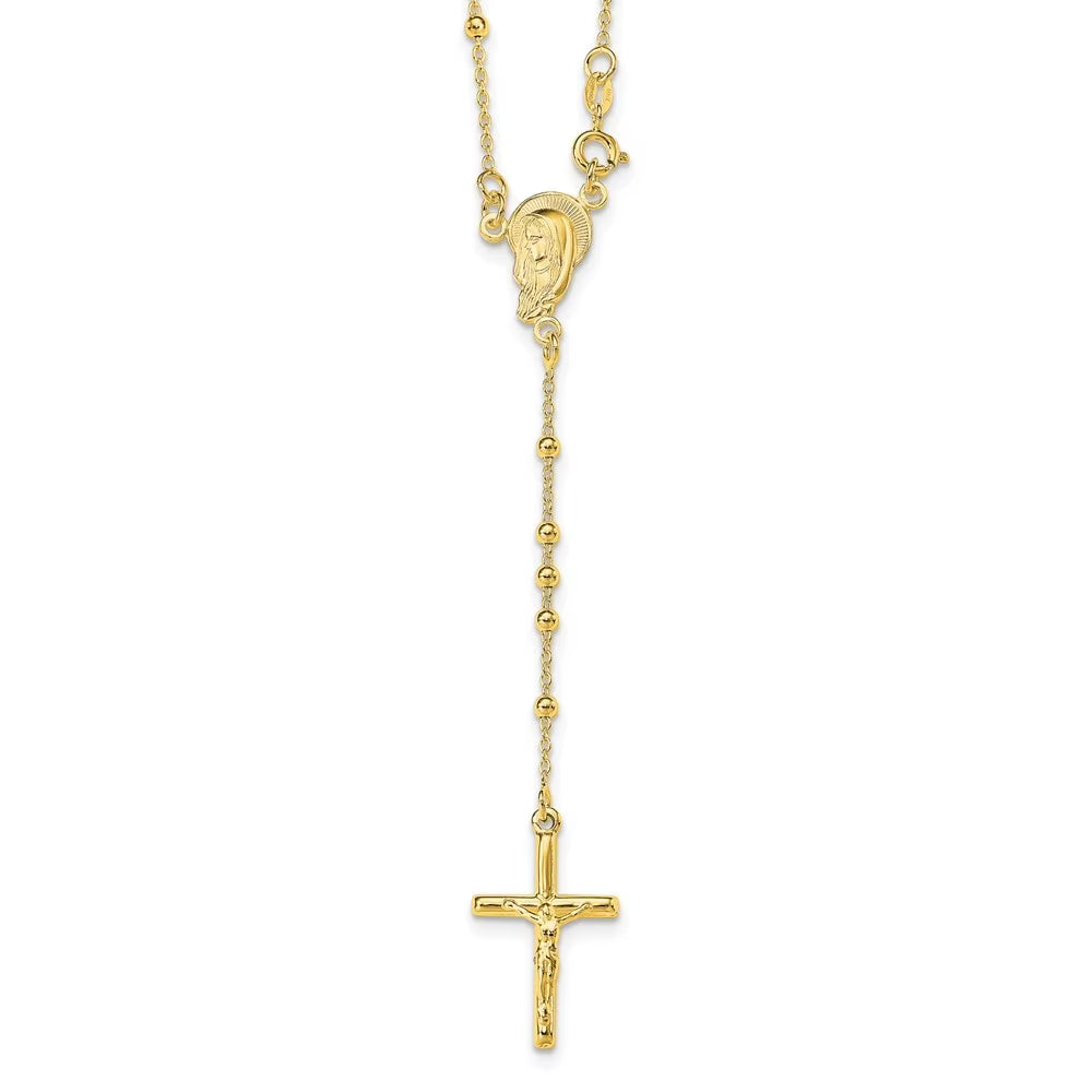 925 Sterling Silver Gold-plated Bead Rosary 18inch Necklace Z56296