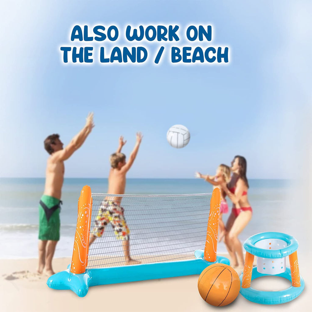 Inflatable Pool Volleyball Net and Basketball Hoops Floating Pool Game Toys Set K254645