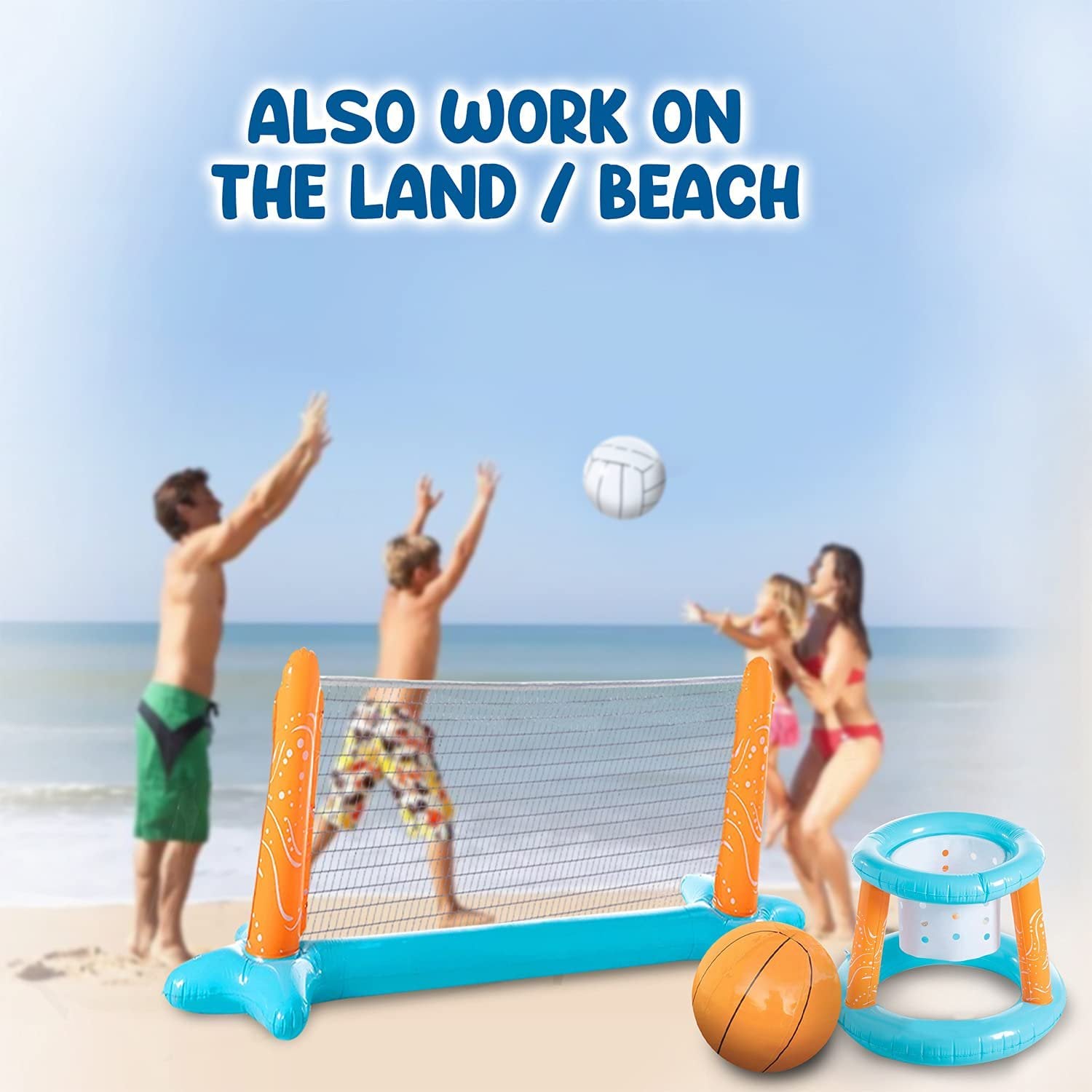 Inflatable Pool Volleyball Net and Basketball Hoops Floating Pool Game Toys Set K254645