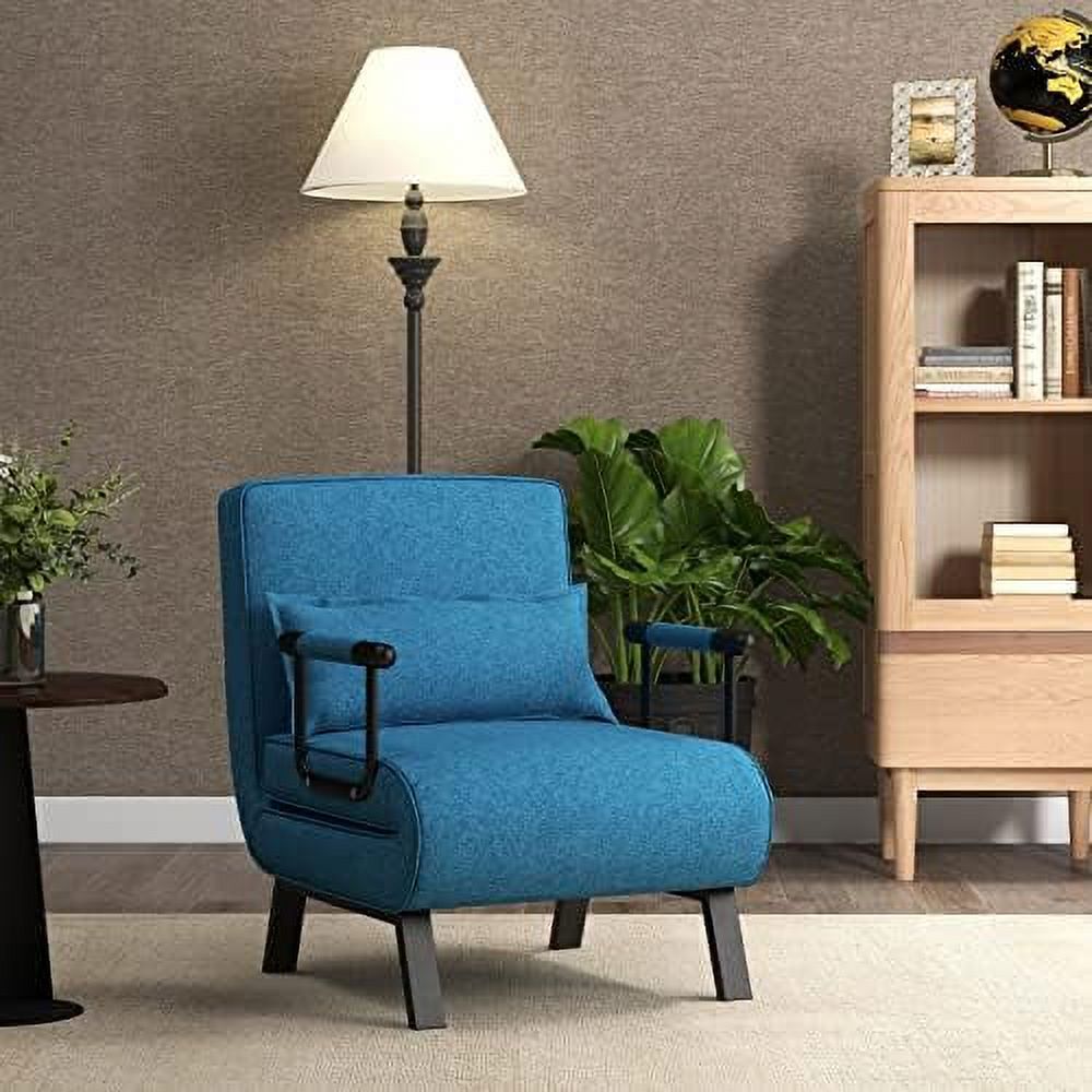 Convertible Sofa Bed 4-in-1 Sleeper Chair with Pillow, 6 Positions Adjustable Backrest, Metal Legs, Linen Fabric Z829