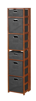 Cherry Grey Square Folding Bookcase with Fabric Bins D87731