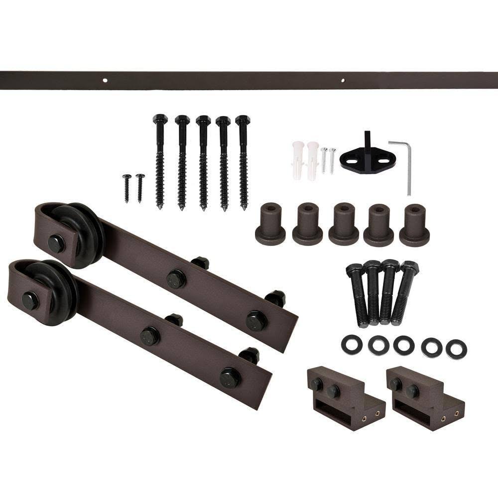 Walnut Solid Knotty Pine Wood Interior Sliding Barn Door with Hardware Kit J7874