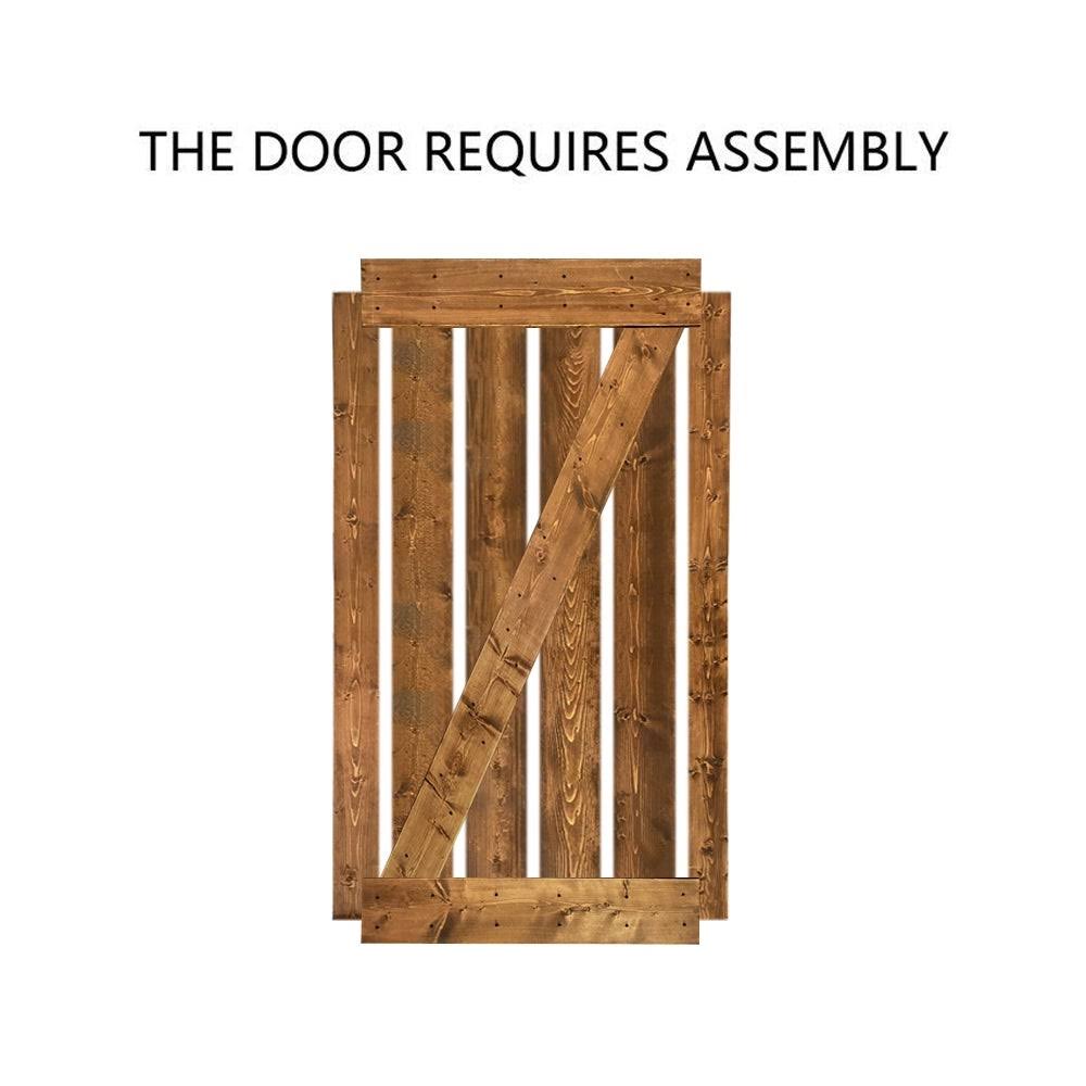 Walnut Solid Knotty Pine Wood Interior Sliding Barn Door with Hardware Kit J7874