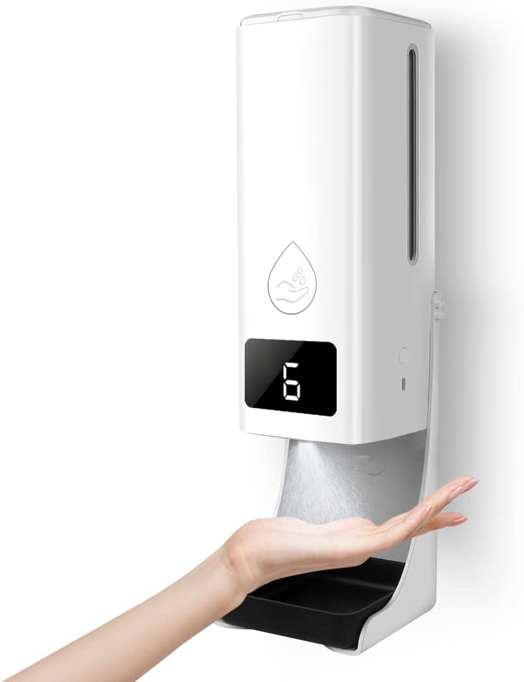 2 in 1 Wall Mount Infrared Thermometer with Hand Sanitizing Soap Dispenser, White K4005