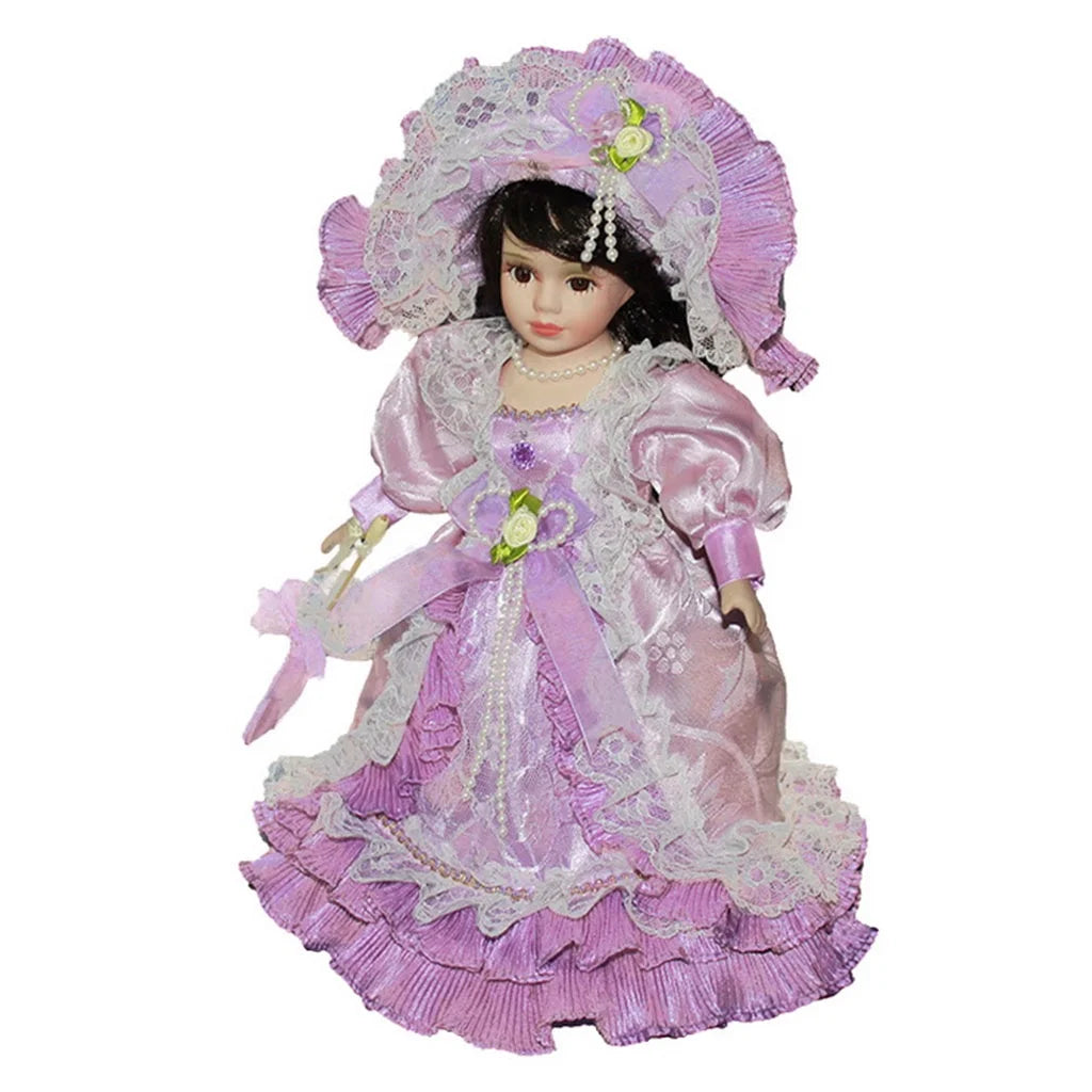 Victorian Porcelain Girl Dolls with Wooden Stand V189313