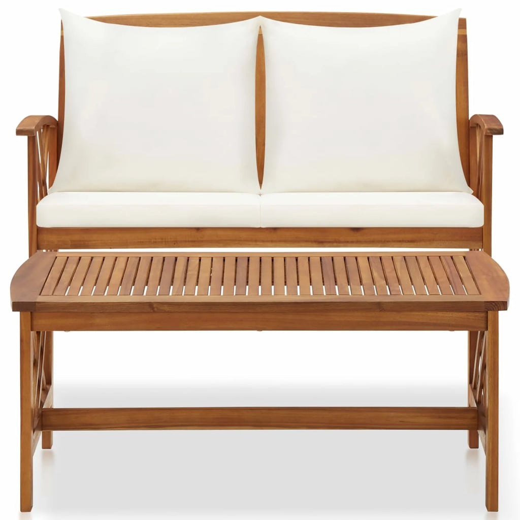 2 Piece Outdoor Sectional Sofa Set with White Cushion and Coffee Side Table Acacia Wood K720347