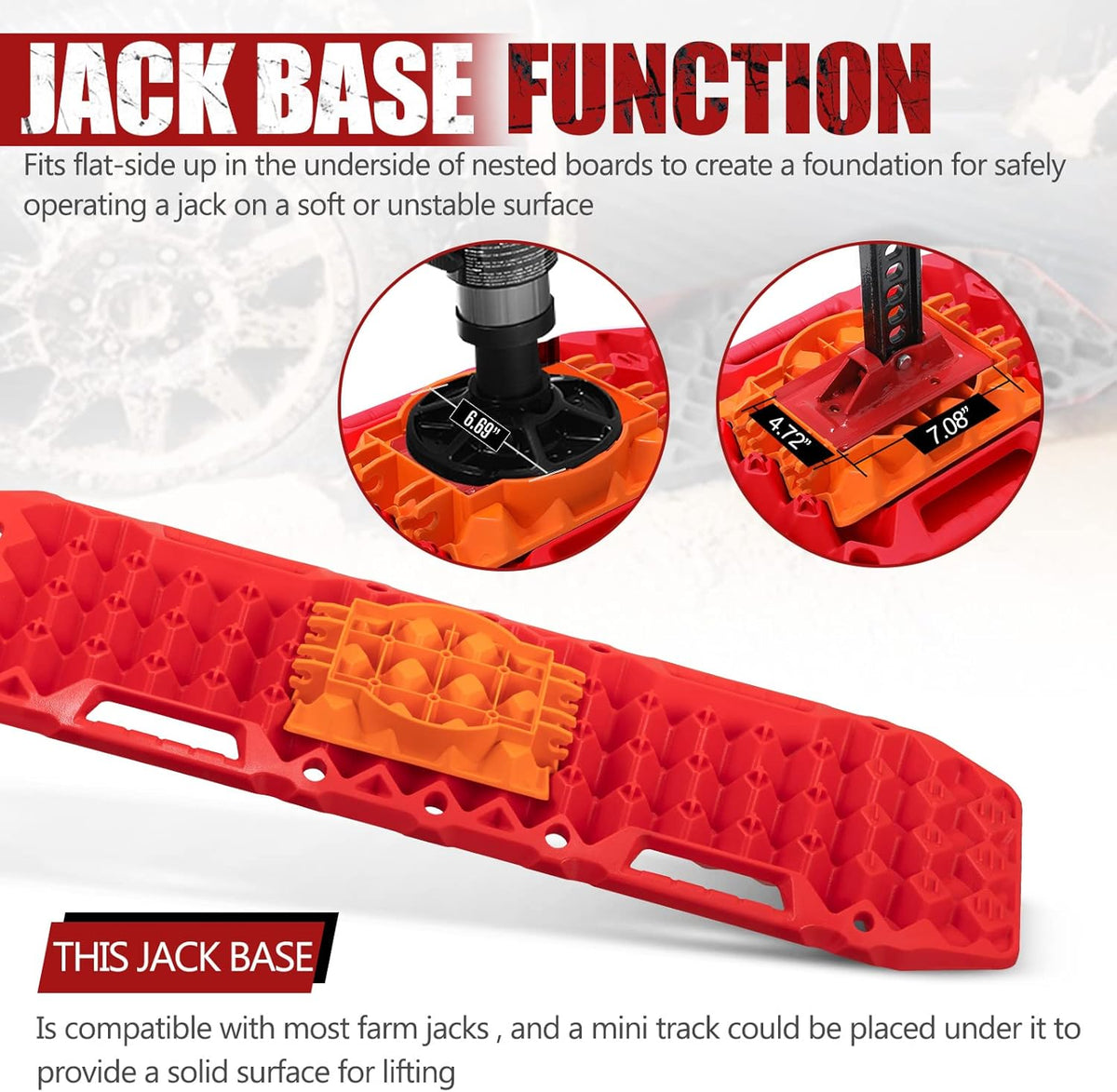 Red Off-Road Traction Boards with Jack Lift Base, 2 Pcs Recovery Track Ramp Traction Mat with Carry Bag V857557