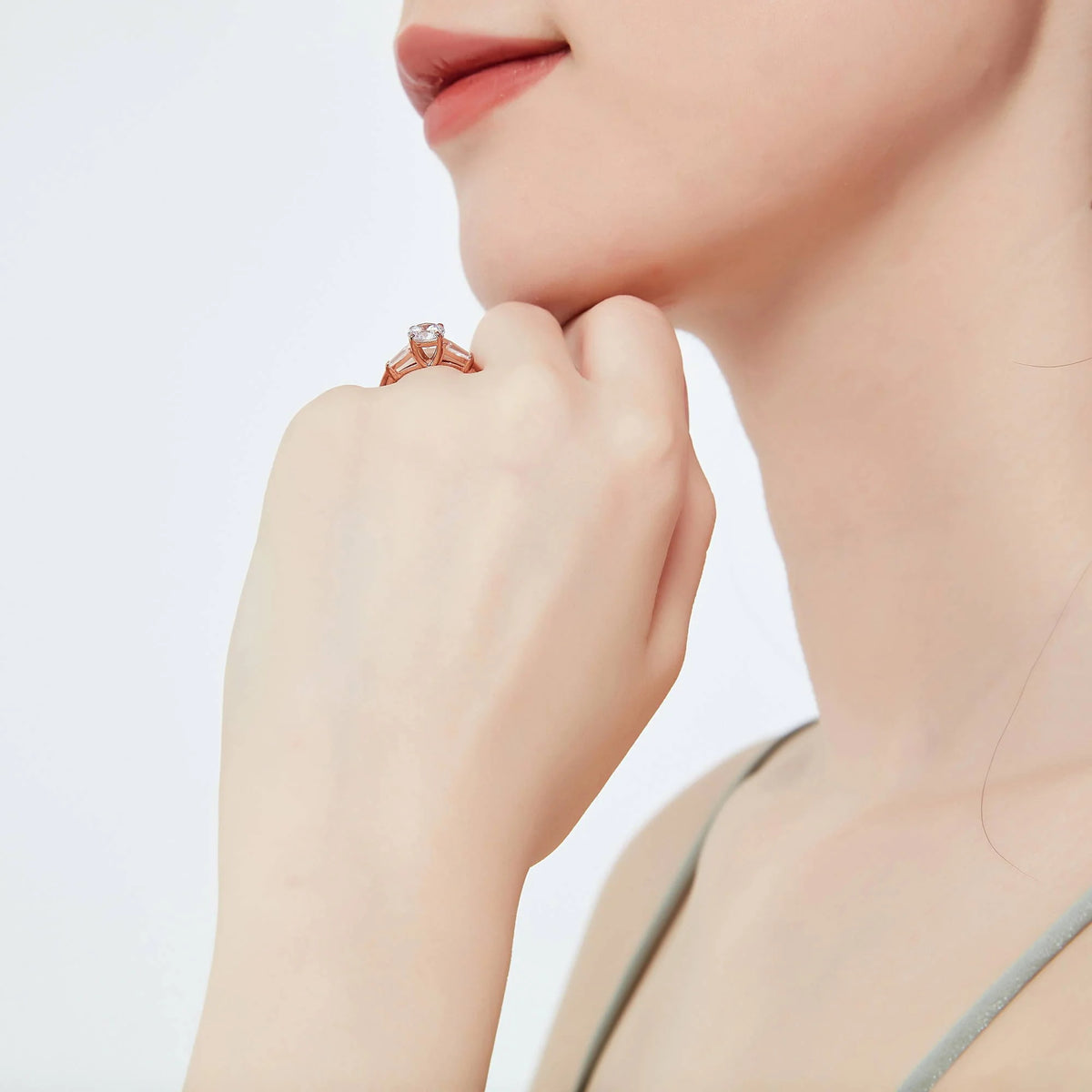 Rose Gold Plated Sterling Silver Solitaire Ring W9219