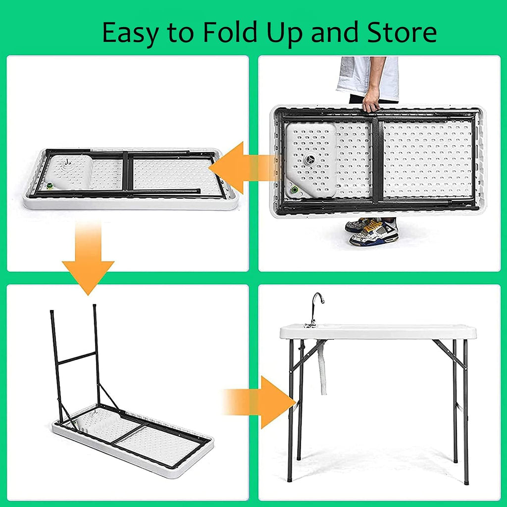 Portable Fish Cleaning Table with Sink & Faucet, Folding Lightweight Adjustable Workbench Q5215