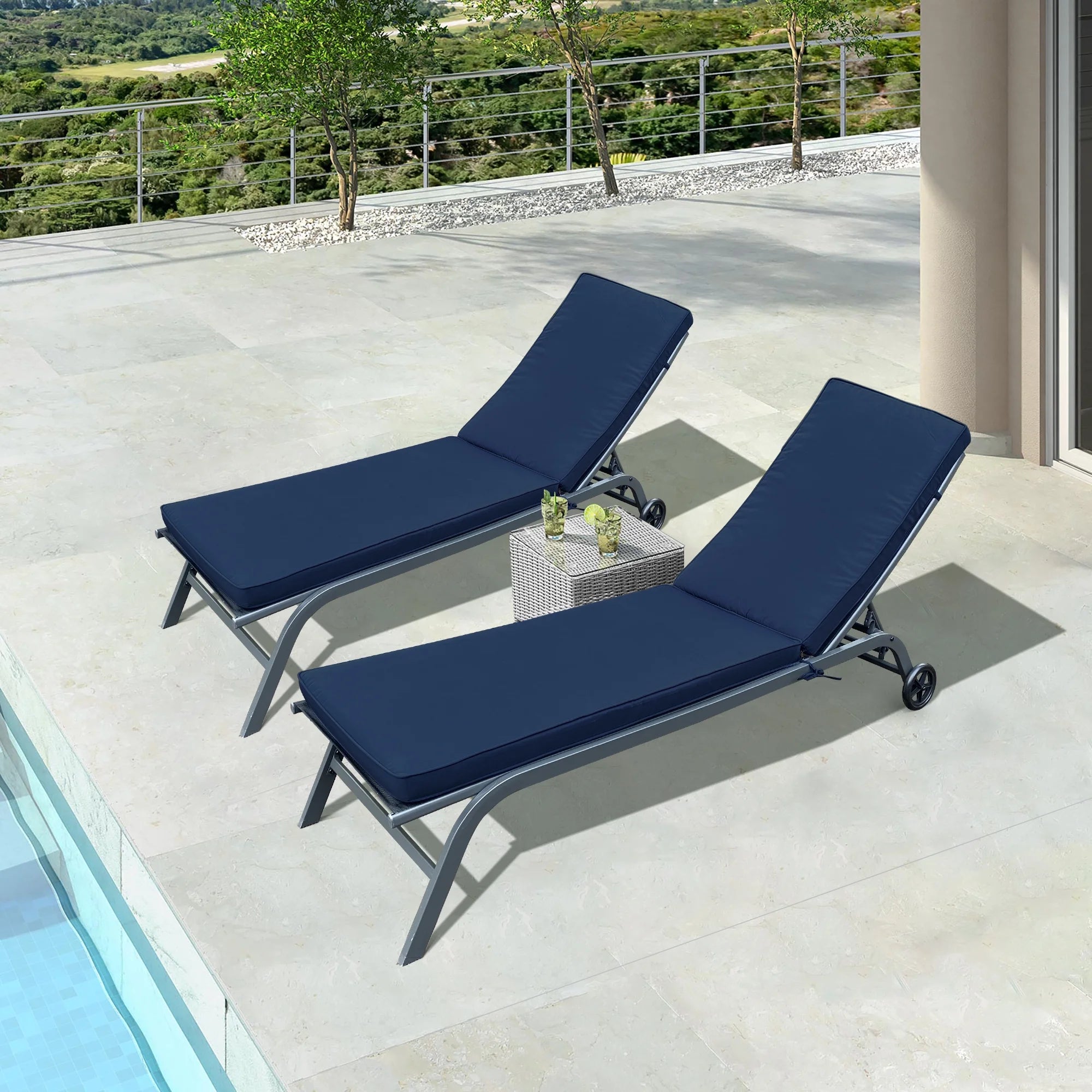 Navy Blue Outdoor Lounge Chair Cushion Set of 2 P38932