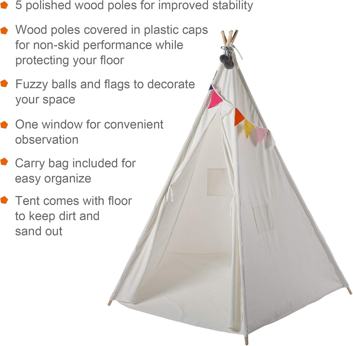 Teepee Play Tent with Banners, 5 Poles, 85 Inches Height W31475