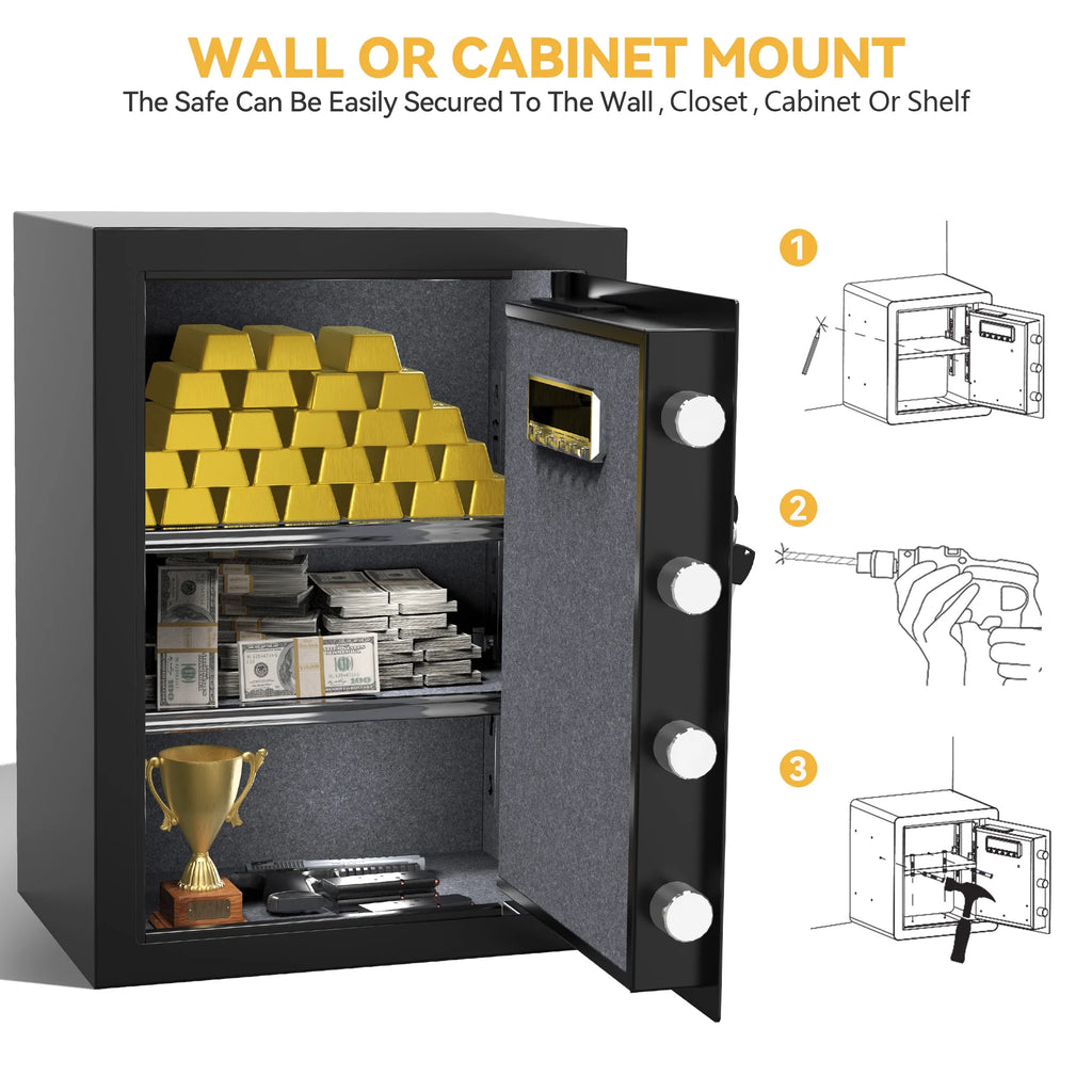 Safe Box with Digital Keypad, Water and Fire Resistant, Adjustable Shelves and LED Lighting A75178