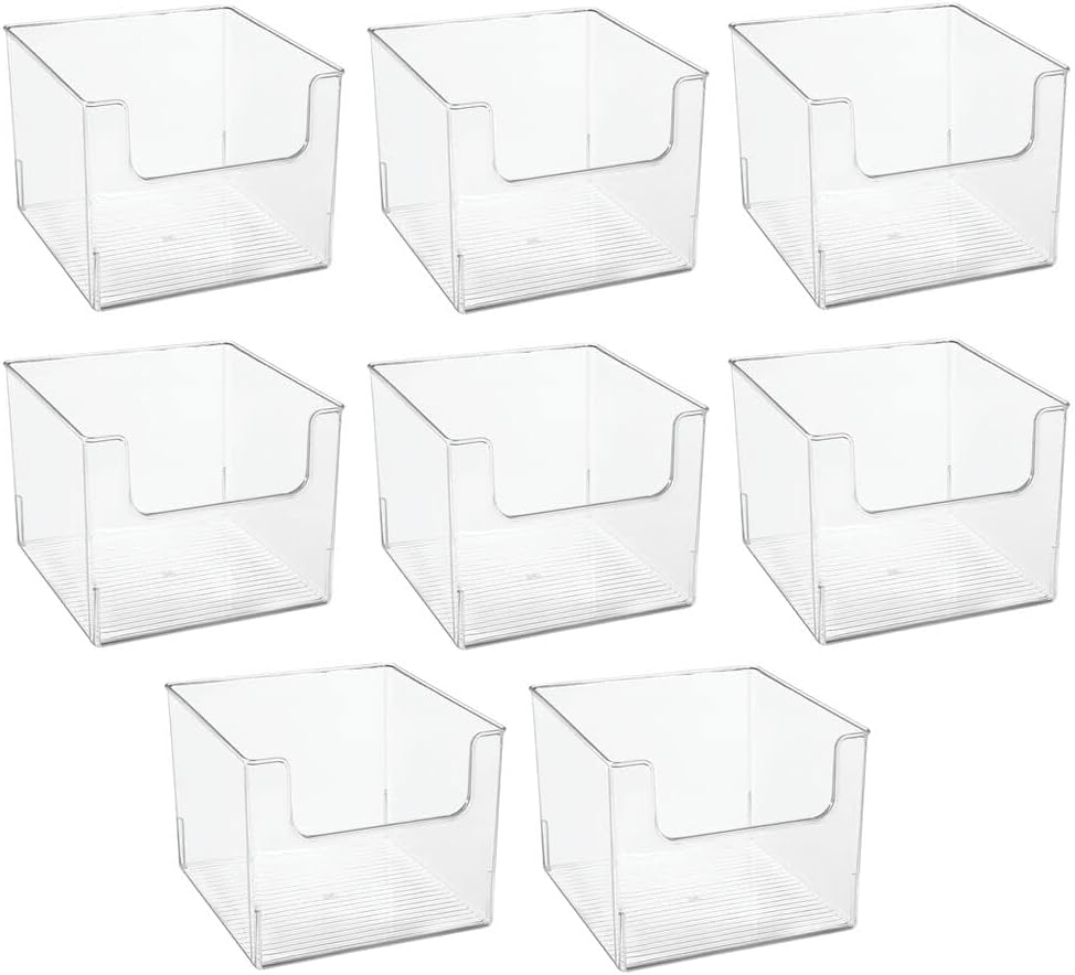 Clear Plastic Open Front Storage Organizer Basket Bin, 8 Pack B513
