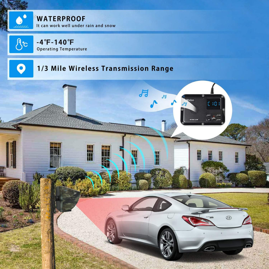 Solar Driveway Alarm Wireless Outdoor Motion Sensor Detector System with Rechargeable Battery Weatherproof Mute Mode 1&4-Camouflage U36827