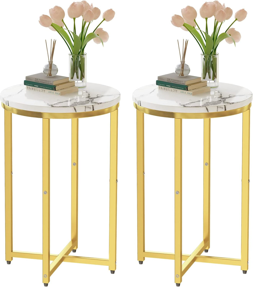 Round Side Table Metal Faux Marble 16'' D 25'' H Y9430