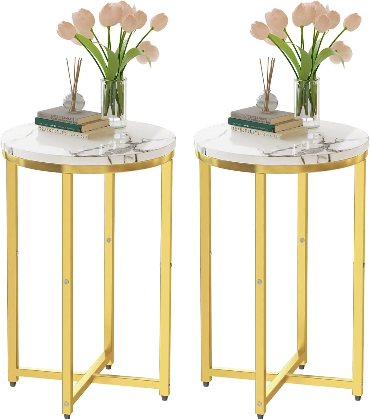 Round Side Table Metal Faux Marble 16'' D 25'' H Y9430