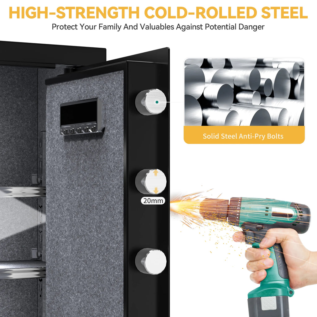 Safe Box with Digital Keypad, Water and Fire Resistant, Adjustable Shelves and LED Lighting A75178