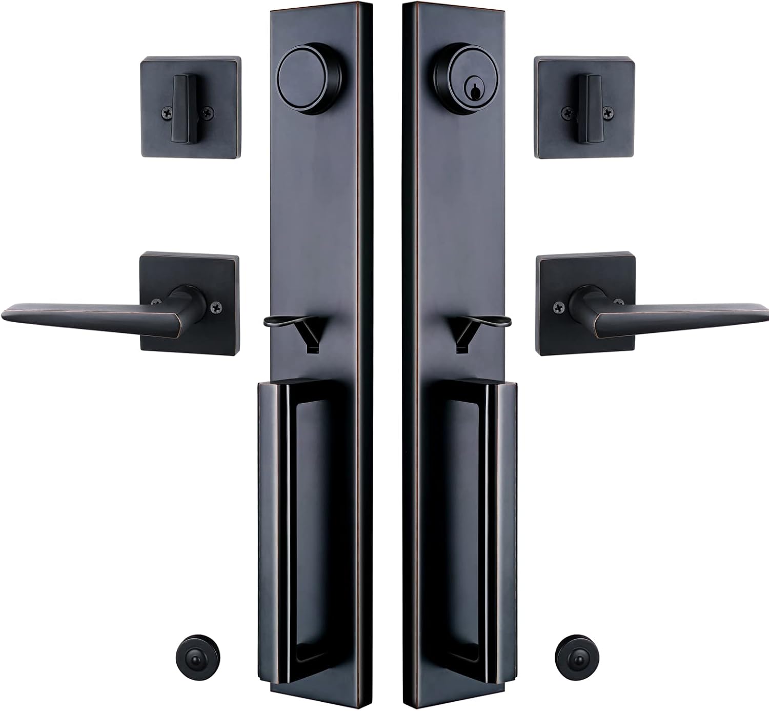 Double Door Handleset Brushed Nickel Finish Keyed Entry Handle and Dummy Handleset Set F56219