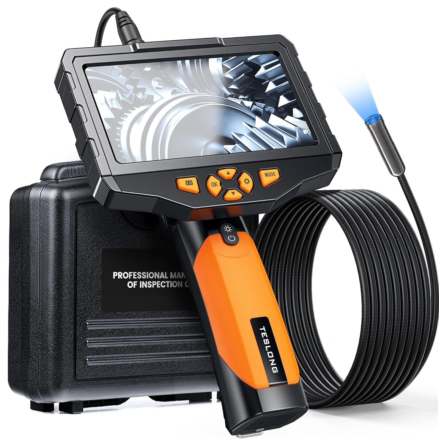5 Megapixels Auto-Focus Inspection Camera with 5 inches IPS HD Screen, 10ft Waterproof Flexible Cable, LED Flashlight, Case, 32GB Card B59187