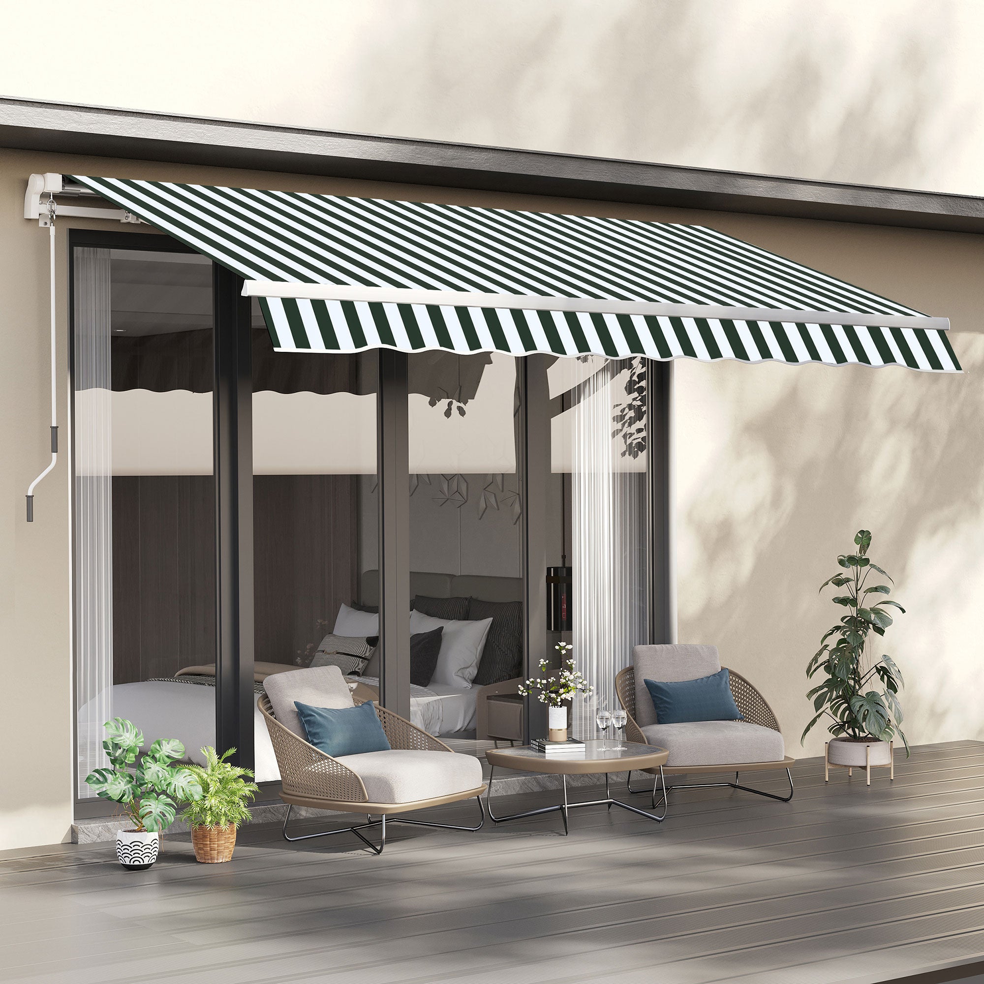 Green White Retractable Patio Awning T883