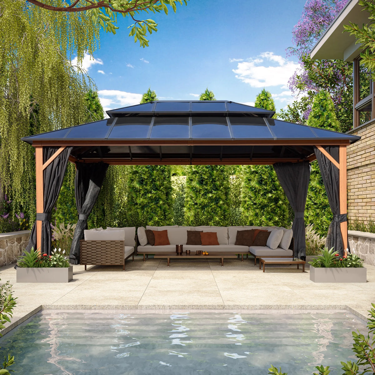 12'x 16' Hardtop Aluminum Gazebo with Double Polycarbonate Roof I146928